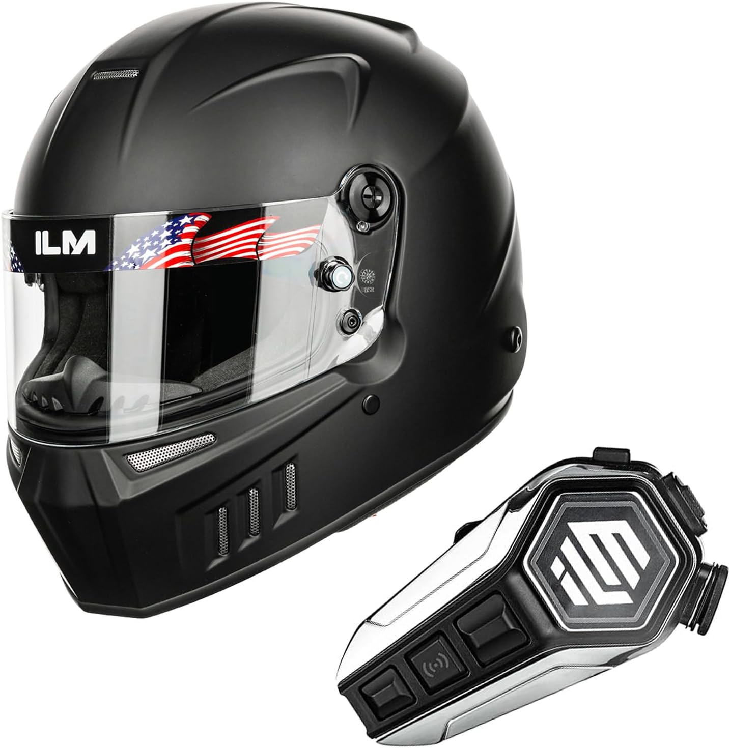 ILM Snell SA2020 Approved Auto Racing Helmets Model 890 (L, MatteBlack) and Bluetooth Headset with Hi-Fi System