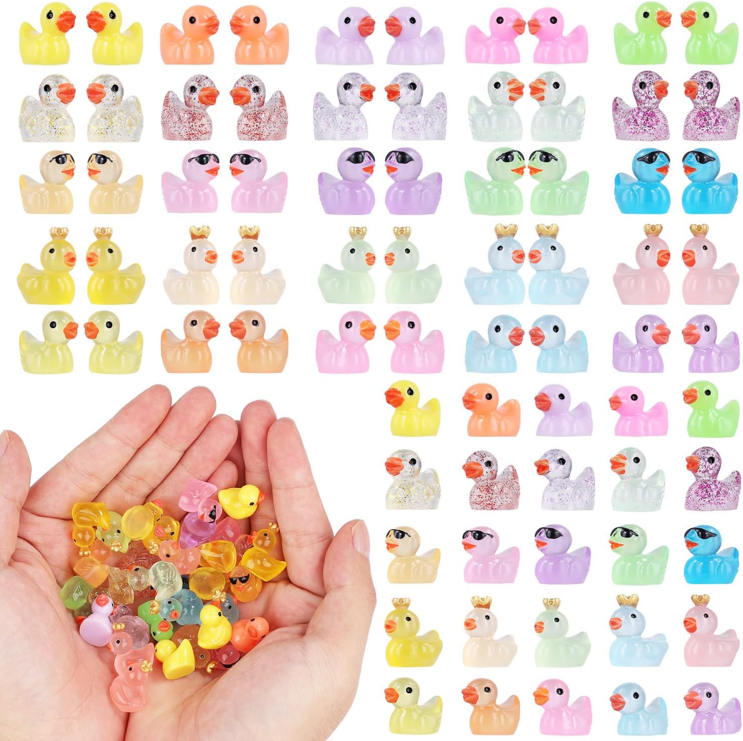 125pcs Mini Resin Ducks, 5 Styles Cute Colorful Miniature