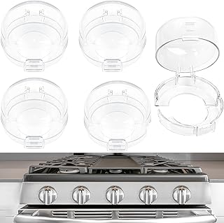 Stove Knob Covers for Child Safety, Gas Stove Knob Locks, Prevent Baby Pets from Turning on Stoves, Baby proofing, Heat-Resistant Adhesive, (Clear)-5 Pack