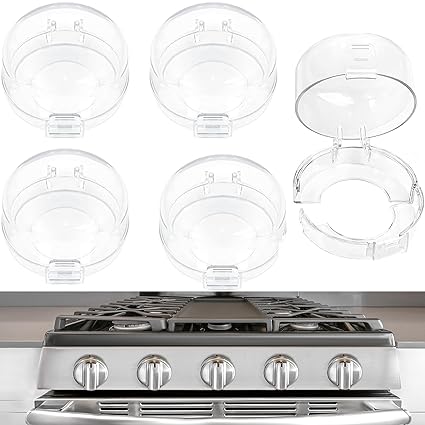Stove Knob Covers for Child Safety, Gas Stove Knob Locks, Prevent Baby Pets from Turning on Stoves, Baby proofing, Heat-Resistant Adhesive, (Clear)-5 Pack