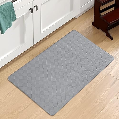 Kitchen Mat, Cushioned Anti Fatigue Kitchen Rug for Floor, Non-Slip Waterproof Comfort Standing Kitchen Carpet for Kitchen,Floor,Office, Sink, Laundry, 17.3"x 28", Grey