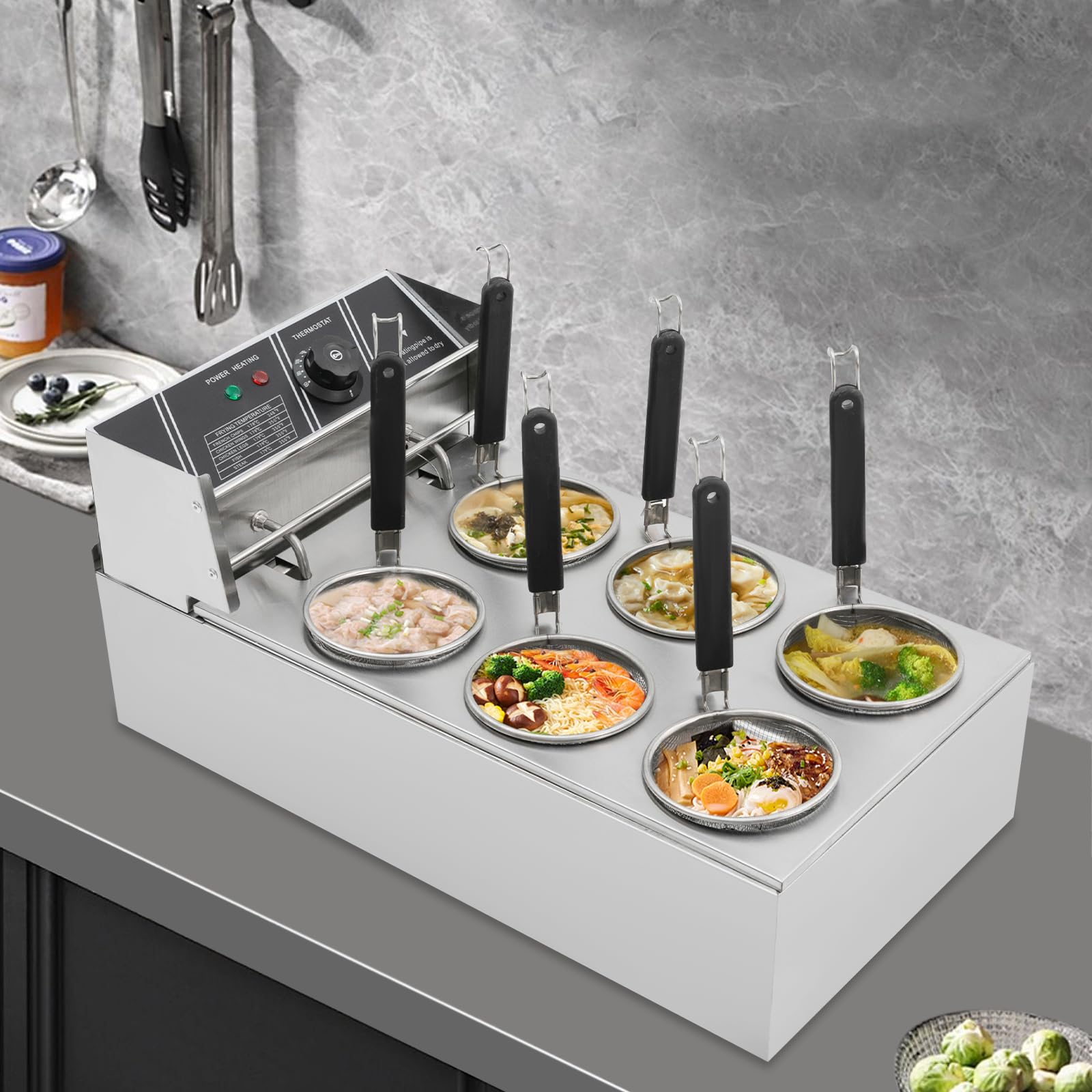 Pentola elettrica per pasta con colino, in acciaio inox, 6 cestini, 2000 W, 20 litri, intervallo di temperatura 60-200 °C, per gastronomia, cucina