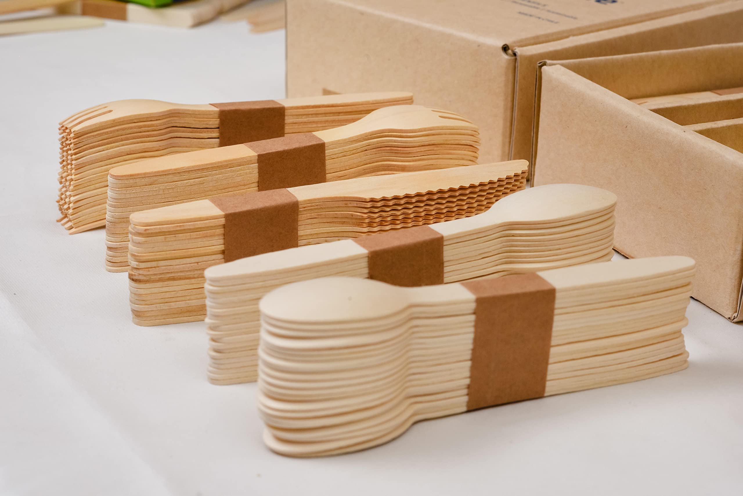 ekhõ The Wood Way! – Juego Cubiertos Desechables Biodegradables (120 Tenedores + 120 Cucharas + 60 Cuchillos)