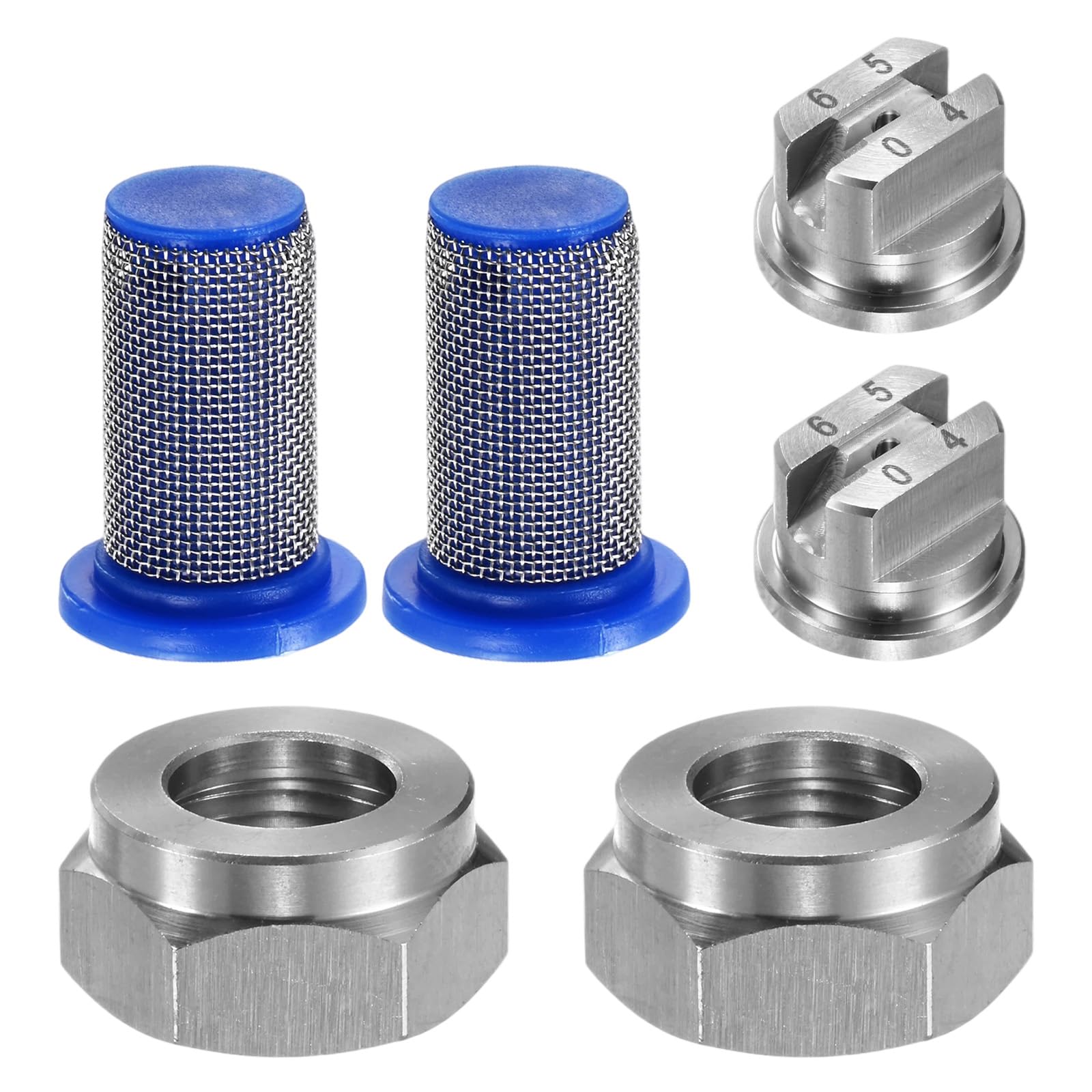 M METERXITY 2-Set Flat Fan Spray Tips, 1.3mm Orifice 65 Degree Stainless Steel Sprayer Nozzle Tips with NPT3/8 Nut and 50 Mesh Filter for Agricultural Drone Sprayer/Garden Irrigation