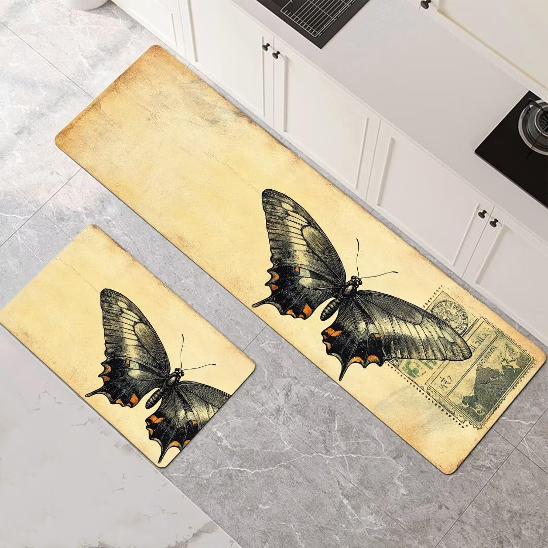 Alfombras de cocina de 2 piezas lavables y antideslizantes Butterfly con diseño de 50x150cm