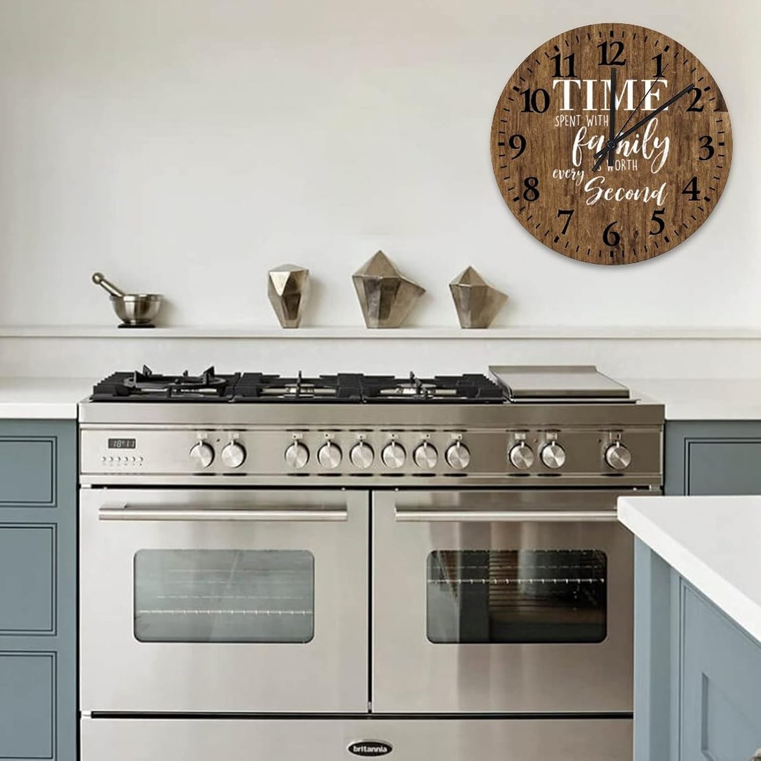 15 Inch Time Spent with Family is Worth Every Second Wall Clock Battery Operated Family Letter Quote Bedroom Clock Arabic Numeral Round Clock for Living Room Bedroom Kitchen Farmhouse Decor