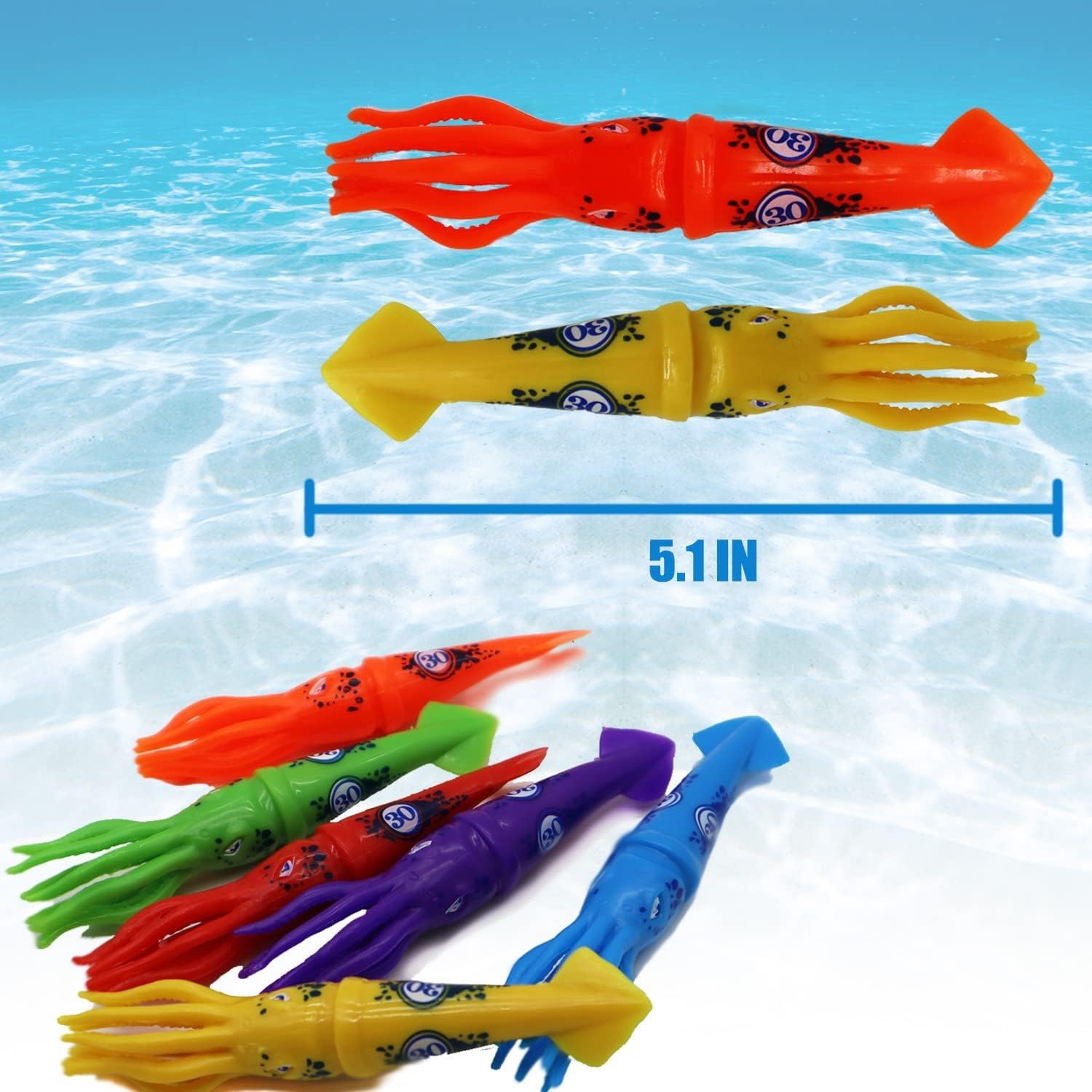 DIELOVEHUA 6 Jouets De Plongée Piscine - Anneaux Calmars Colorés Pour Enfants, Entraînement Natation & Jeux Sous-Marins