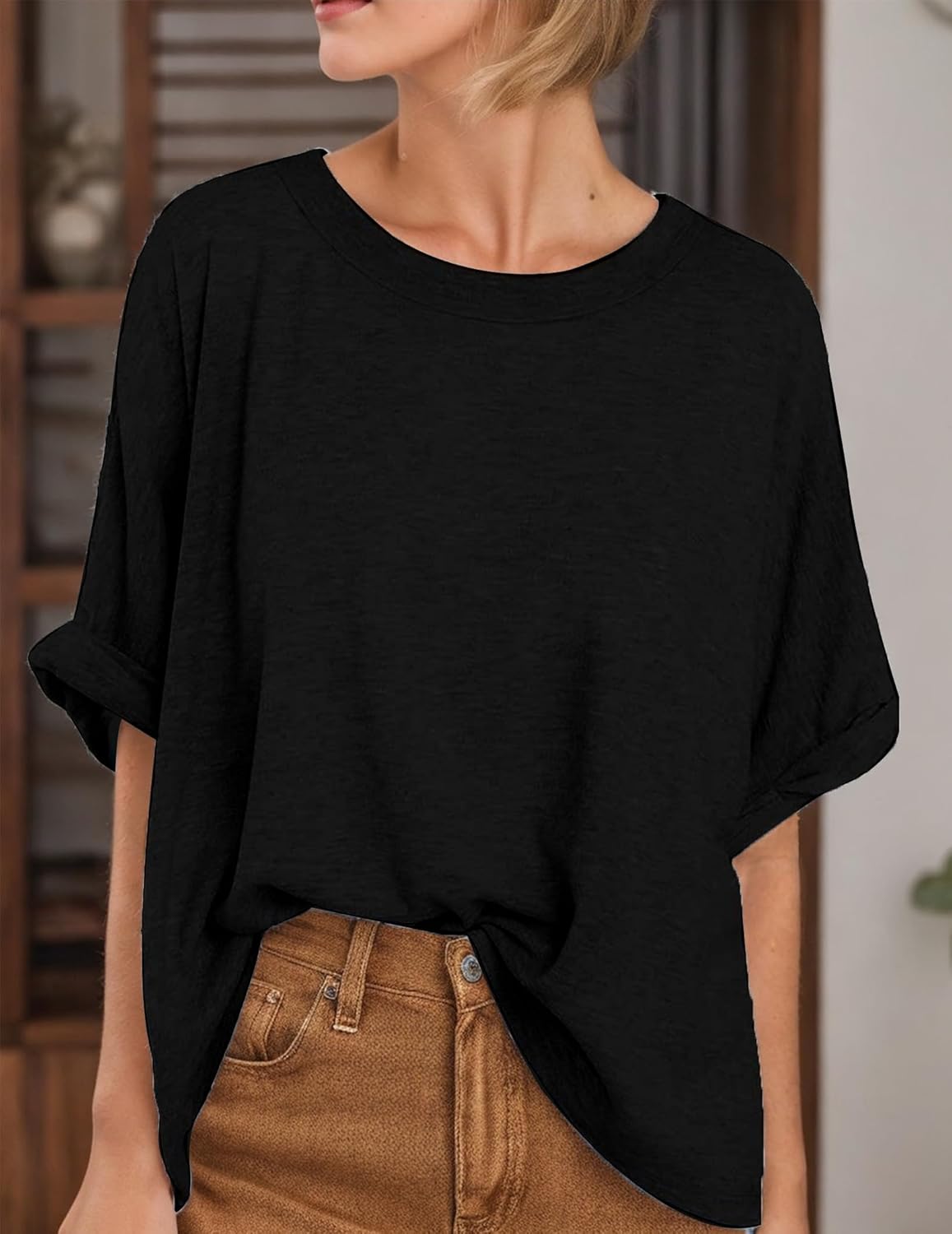 Women Oversized T-Shirt Summer Casual Short Sleeve Loose Tee Tops Casual Loose Fit Basic Tees - Image 4