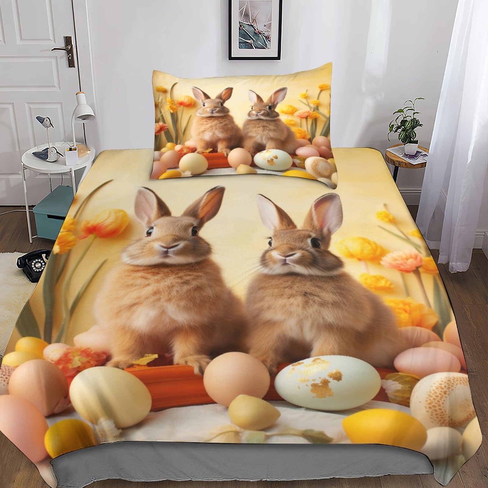 Housse de couette IOFEER motif lapin pour chambre d'enfant douce