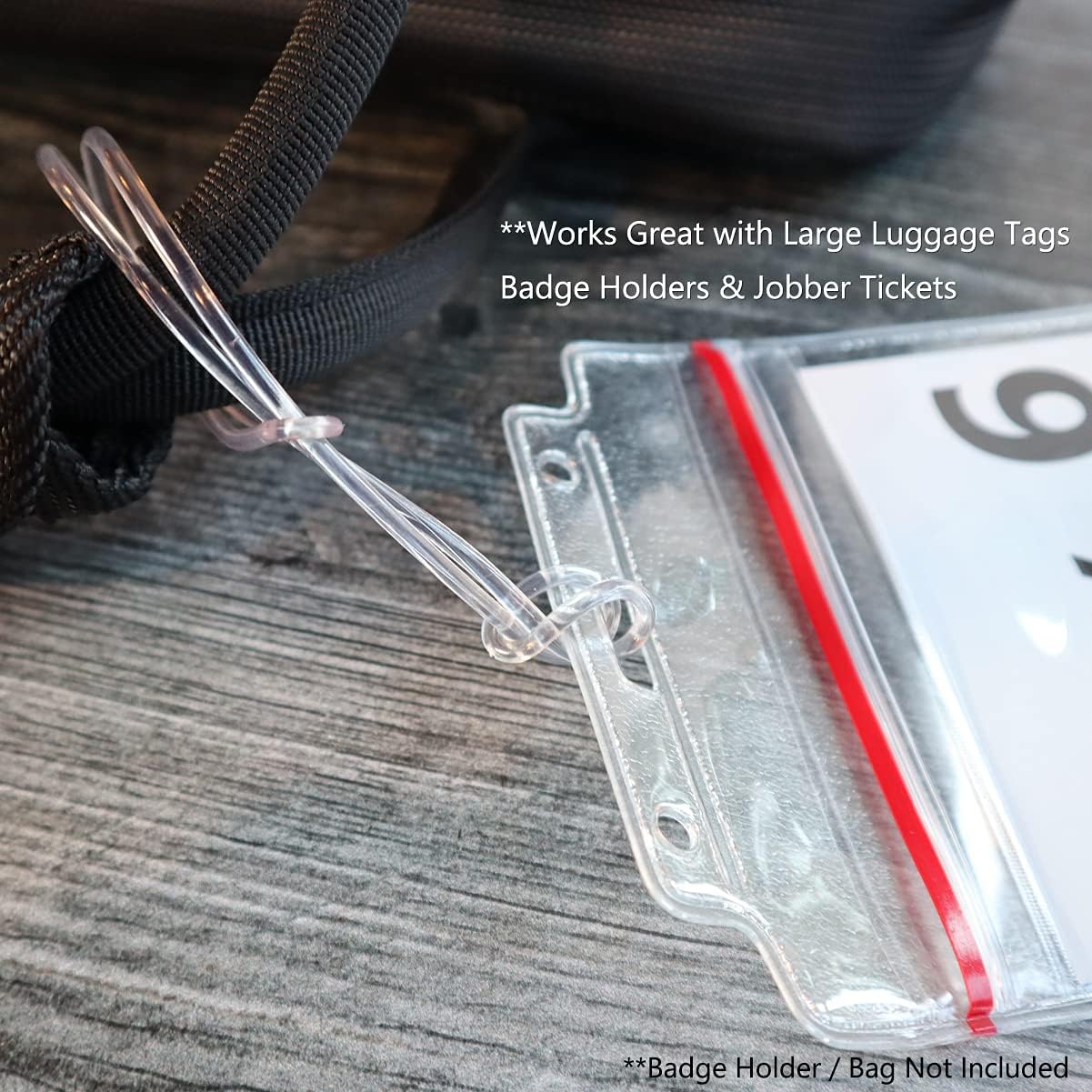 Bulk 500 Pack - 9 Inch Extra Long Luggage Tag Loops - Premium Plastic Worm Loop Straps for Large Bag Tags, Jobber Tickets, Cruise Suitcase I'd or Label Fastener by Specialist ID (Clear)