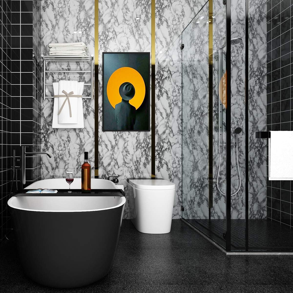 LaCheery Marmol Vinilo Adhesivo Muebles Blanco Gris Brillo 90cm x 400cm Vinilo Encimera Cocina Marmol Papel Adhesivo para Muebles Blanco Impermeable Papel Pintado Pared para Armarios Baño