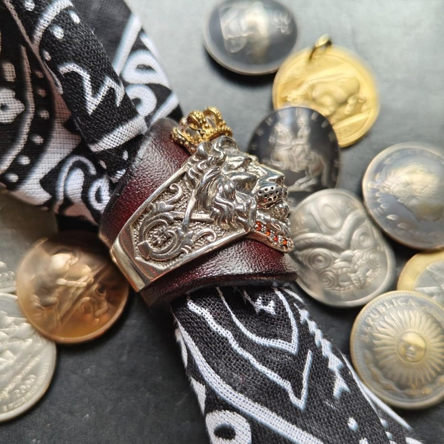 ETACHI Ami Click Retro Rrl Handmade Men Square Scarf Slide Ring Buckle 1Pcs Cowhide Cowboy western style