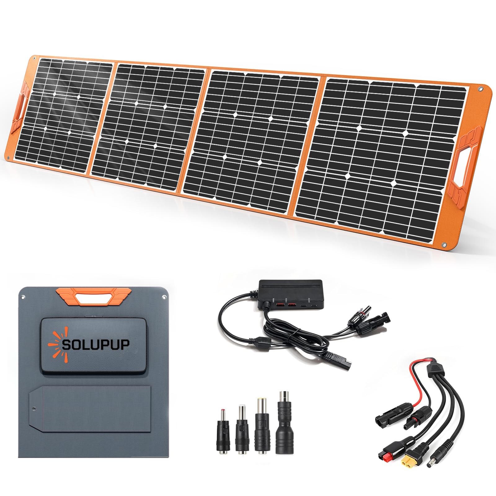 200 Watt Portable Solar Panel for Power Station Generator, 19.8V IP65 Waterproof 4 Kickstands Foldable Solar Panel, Solar Charger with MC4 Cable and USB Outputs for Outdoor Trip RV Camping Off Grid