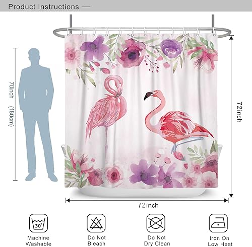 Miniatura 6 de Cortinas de ducha de flamenco rosa para baño, cortina de ducha floral de 72 pulgadas de ancho x 72 pulgadas de largo, hoja de palma verde, planta