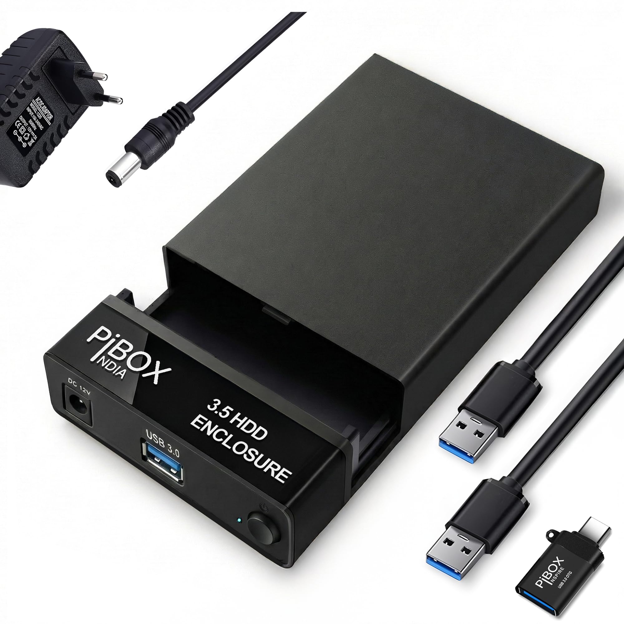 Hard Drive Enclosure Type C, PiBOX India USB 3.1 External Hard Drive Docking Station for 3.5/2.5 Inch SATA Hard Drives/SSD with 16 TB+, Tool-Free HDD Enclosure 12V/2A Power Supply UASP Acceleration