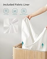 Vista 8 de SONGMICS Cesta de lavandería con tapa, cesta de lavandería de bambú, extraíble lavable a máquina, con asas, 26.4 galones, para lavandería, Beige