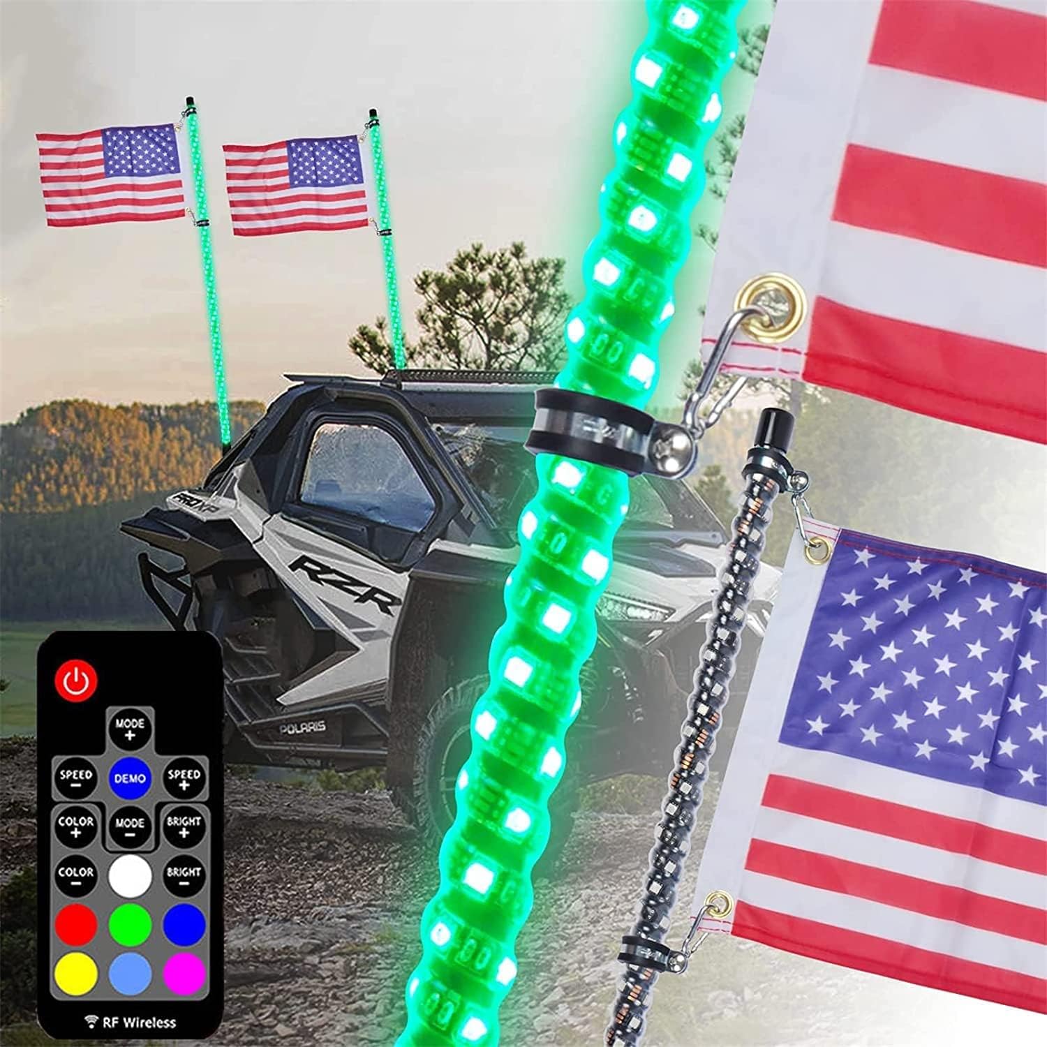 YAOJIA LED Lighted Whips Antenna 2PC LED Whip Lights with