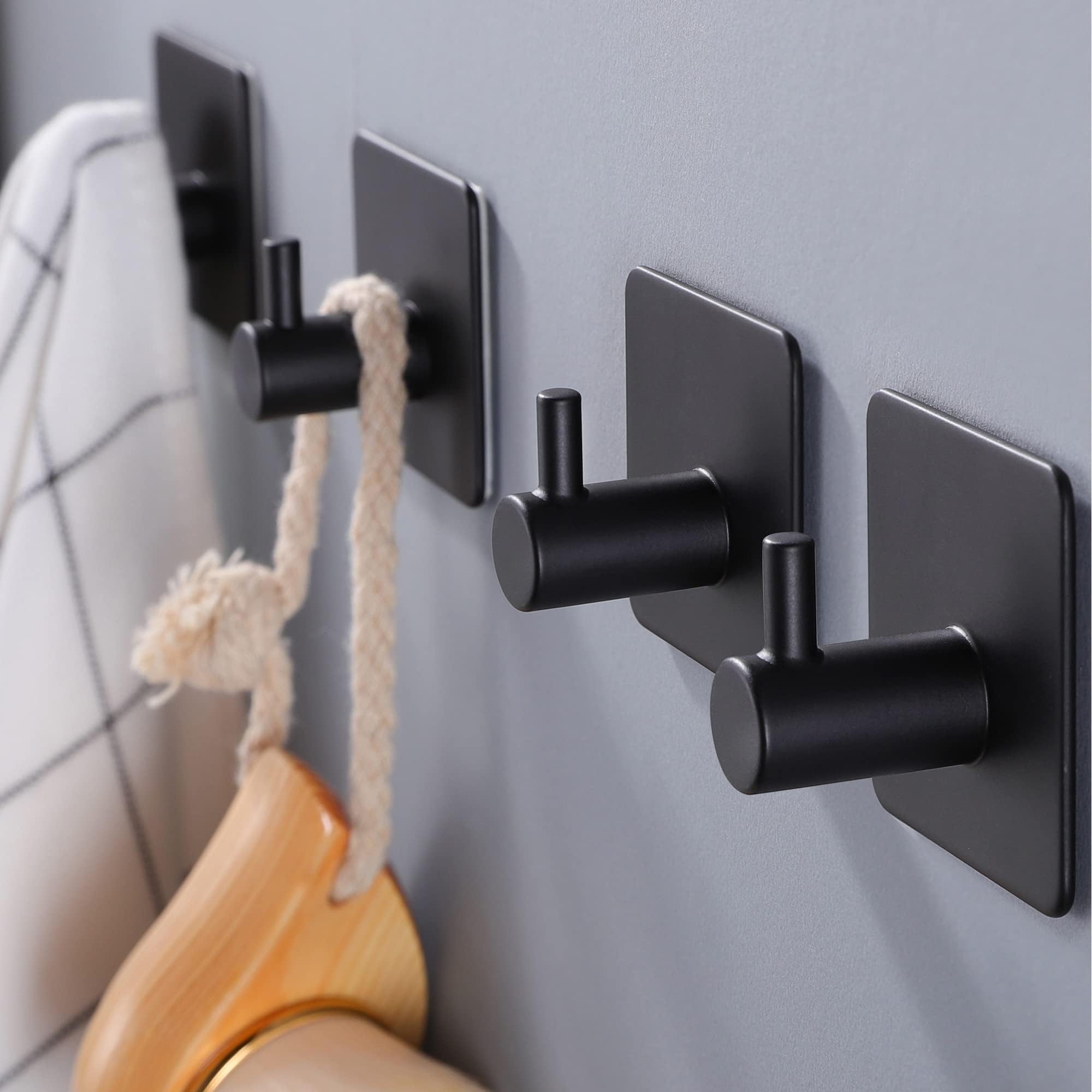 PIPUHA 2Pack Adhesive Towel Hooks, Black Matte Towel Hooks Heavy Duty ...