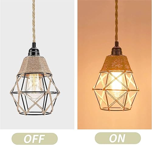 Miniatura 4 de Lámparas vintage bohemias, rústicas, industriales, tejidas, colgantes, apliques de pared, pantalla de metal, jaula de protección de bombilla de