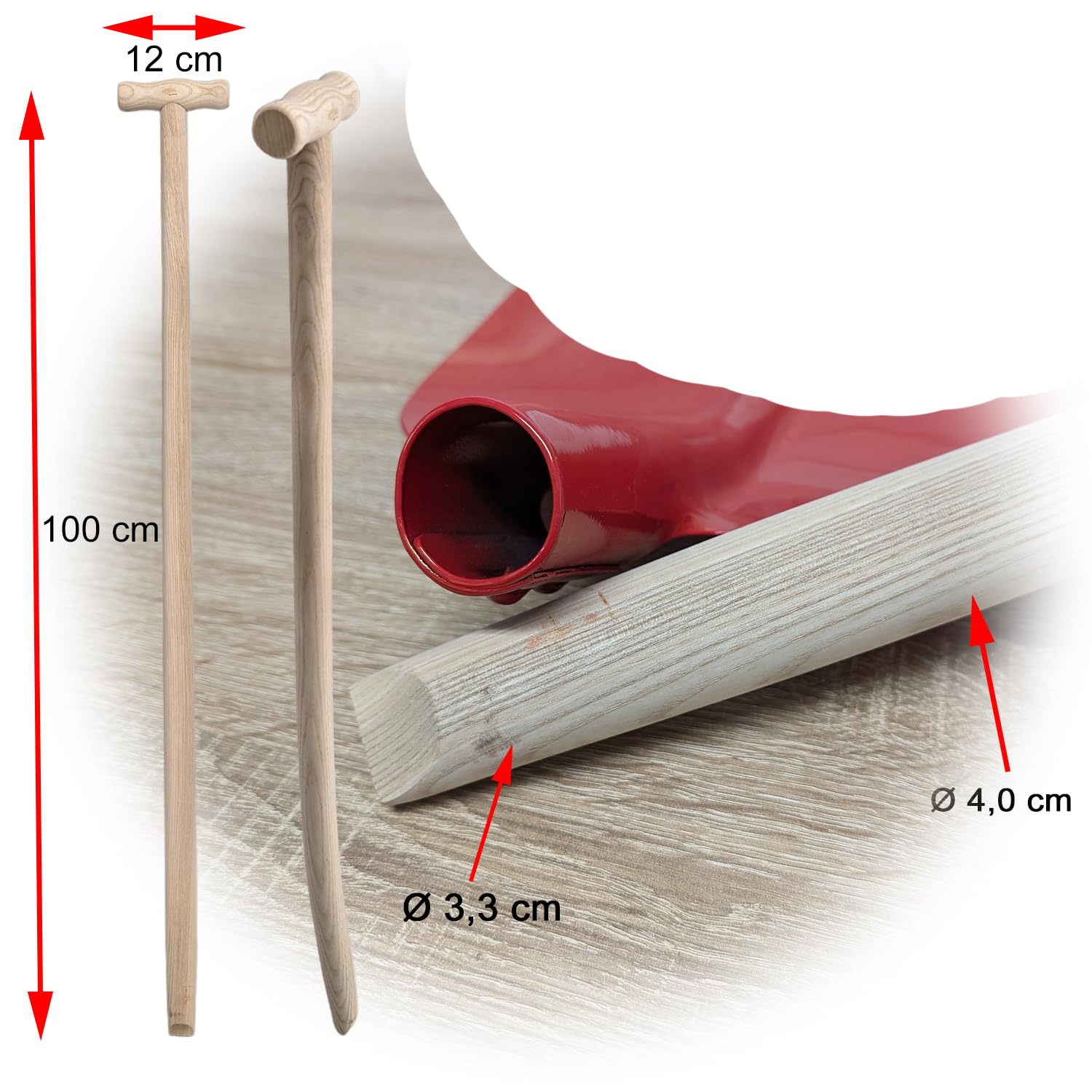 Pala de jardín Emsländer Holland Frankfurter Holsteiner BAU Pala de arena, redonda, plana, puntiaguda, pala (mango curvado de fresno con mango en T, 110 cm)