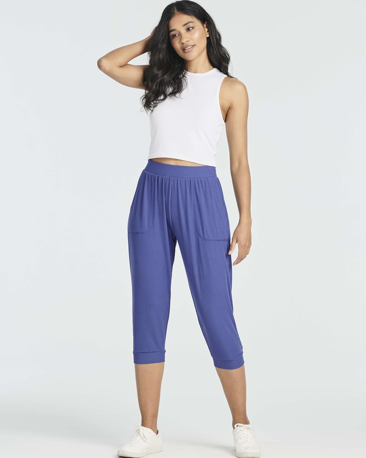 Real Essentials 3 Pack: Women's Ribbed Capri Jogger Lounge Sweatpants with Pockets Yoga Workout (Available in Plus Size) - Image 6