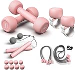 HTQ Adjustable Dumbbells, 5 in 1 Dumbbells Set Used as Barbell, Kettlebells, Jump Rope, Wrist Weights, Resistance Band, Fitness Exercises for Home Gym Suitable for Women, Pink/Green