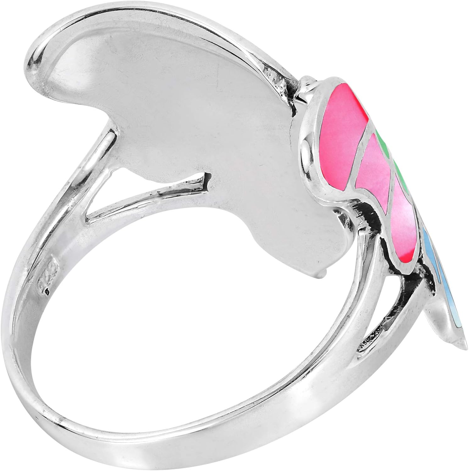 AeraVida Exotic Graceful Butterfly Multi-Color Mother of Pearl .925 Sterling Silver Ring Elegant Wedding Rings For Women | Casual Comfort Fit Silver Rings for Women | Butterfly Ring | Gift for Women - Image 3
