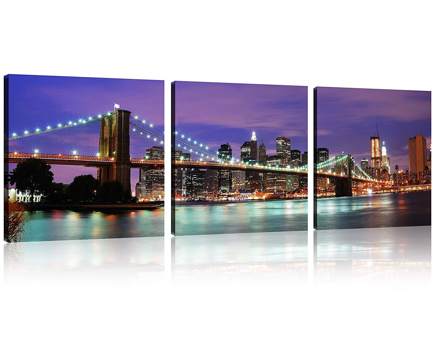 TutuBeer3 Panel New York City Wall Art Brooklyn Bridge Wall Art Brooklyn Bridge Night View Modern Landscape Artwork Canvas Prints Abstract Pictures on Canvas Wall Art for Home Decor Wall Decor