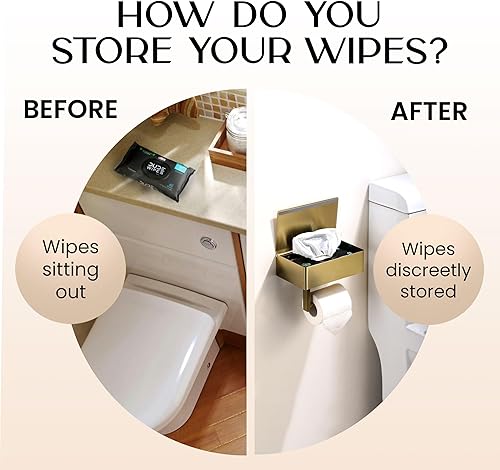 Miniatura 2 de Day Moon Soporte de papel higiénico color dorado cepillado, con repisa y caja dispensadora de toallitas desechables, con almacenamiento, montaje en