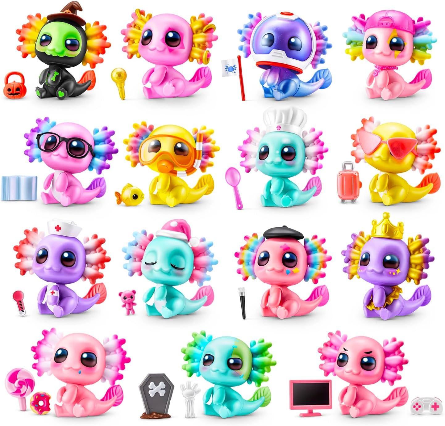 Zuru Axolotl Mystery Toy Set - Bundle with 3 Mystery Balls with Mini Animal Figure, Stickers, More | Zuru Axolotl Blind Balls for Kids, Girls