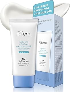 MAKEPREM UVA UVB Defense Me Daily Sun Essence VEGAN Makeup Sunscreen Gel SPF 50+ PA++++ 1.69 Fl Oz Reef-Safe Moisture Sunblock Strong UV Blue Ray Broad Protection Dry Oily Sensitive Acne-Prone Skin
