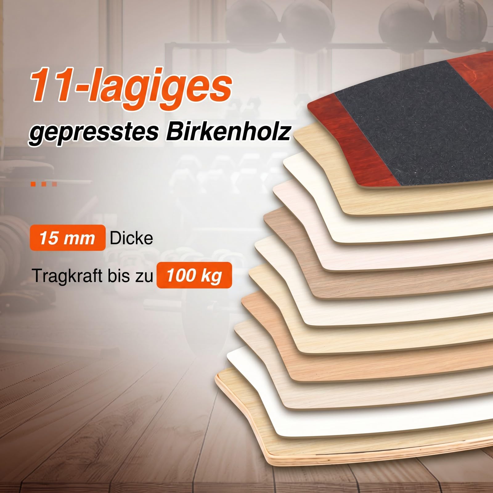 COSTWAY Balance Board aus Birkenholz, 15 mm dickes Wackelbrett + 10 cm Korkrolle, Balance Trainer für Kinder & Erwachsene, Surfboard indoor, Gleichgewichtstrainer für Zuhause, Outdoor