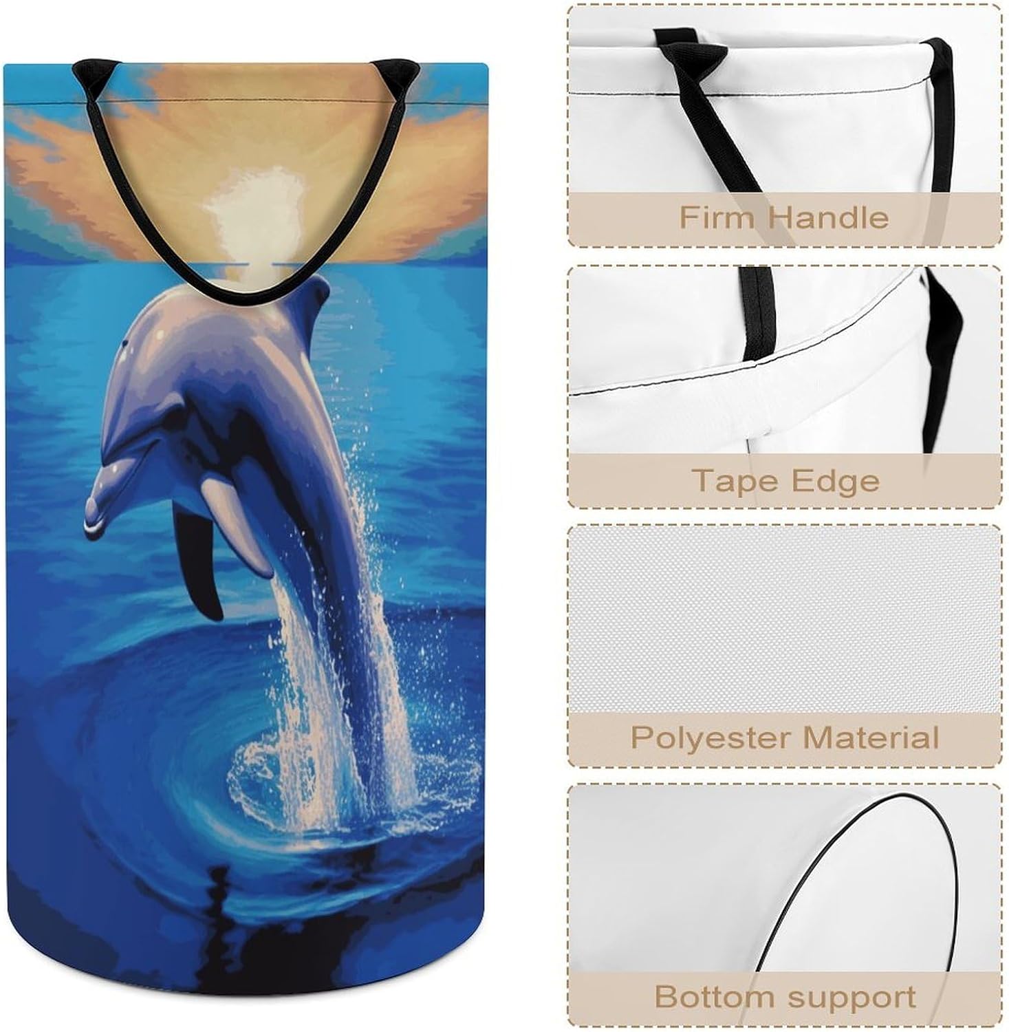 Large Laundry Basket Collapsible Dirty Clothes Basket with Carry Handles Portable Waterproof Freestanding Elegant Dolphin Laundry Hamper for Bathroom Bedroom Laundryroom Dorms 86L