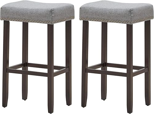 COSTWAY Juego de 2 taburetes de bar de altura de mostrador, taburetes de silla sin respaldo de 24 pulgadas de altura con ribete de cabeza de clavos
