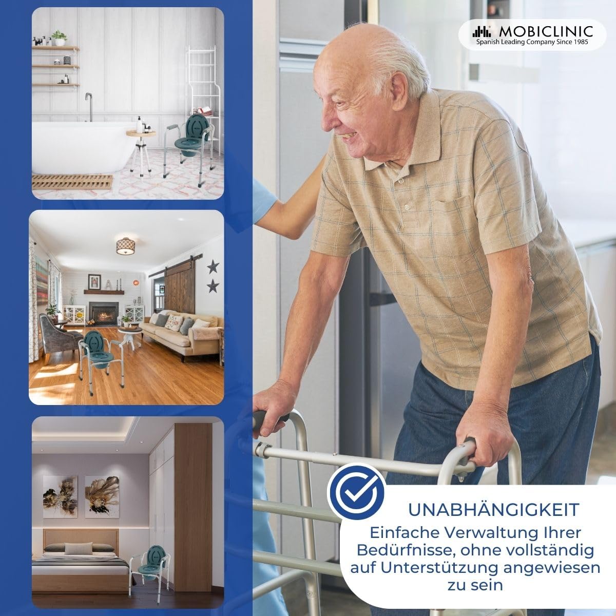 Mobiclinic®, Toilettenstuhl, Mit Deckel, Herausnehmbarer Eimer, Verstellbar in 5 höhen, Modell Arroyo, rutschfeste fußkappen, Armlehnen, Trägt bis zu 100 kg, Stuhl Toilette, Stahl