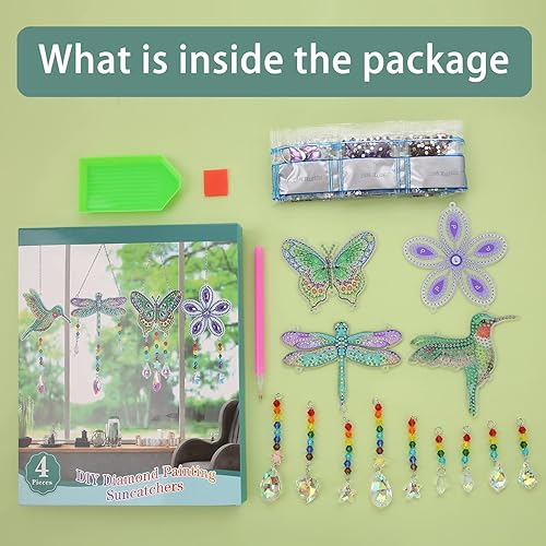 Miniatura 2 de Bingcute Atrapasoles de pintura artística de diamante, 4 piezas de atrapasoles de sol, kits de pintura de arte de diamante para niños, manualidades