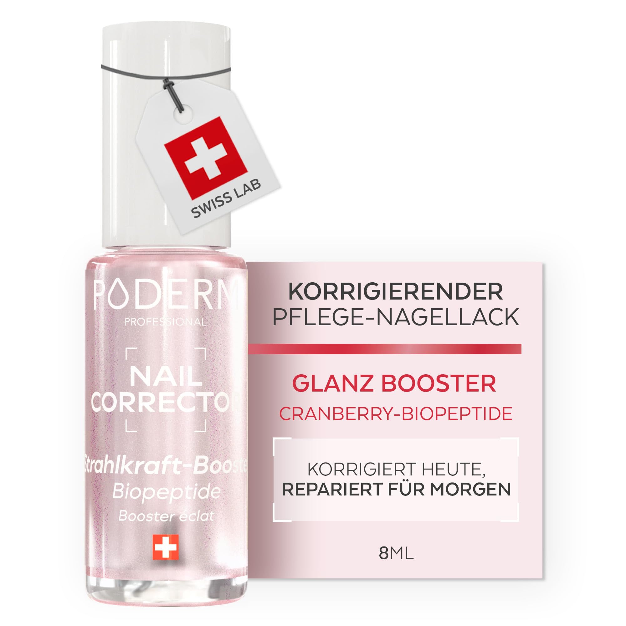PODERM Korrigierender & Perfektionierender Pflege-Nagellack – Glanz-Booster | 8 ML – Belebt natürlichen Rosé-Ton & verstärkt den Glanz bei matten Nägeln | Entwickelt von einem Podologen in der Schweiz