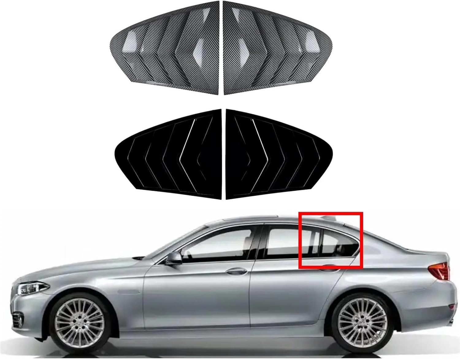 Rear Window Louvers Shutters Blinds Cover Trim Fit for BMW 5 Series F10 525i 530i 2011 2012 2013 2014 2015 2016 2017(Carbon Fiber Look)