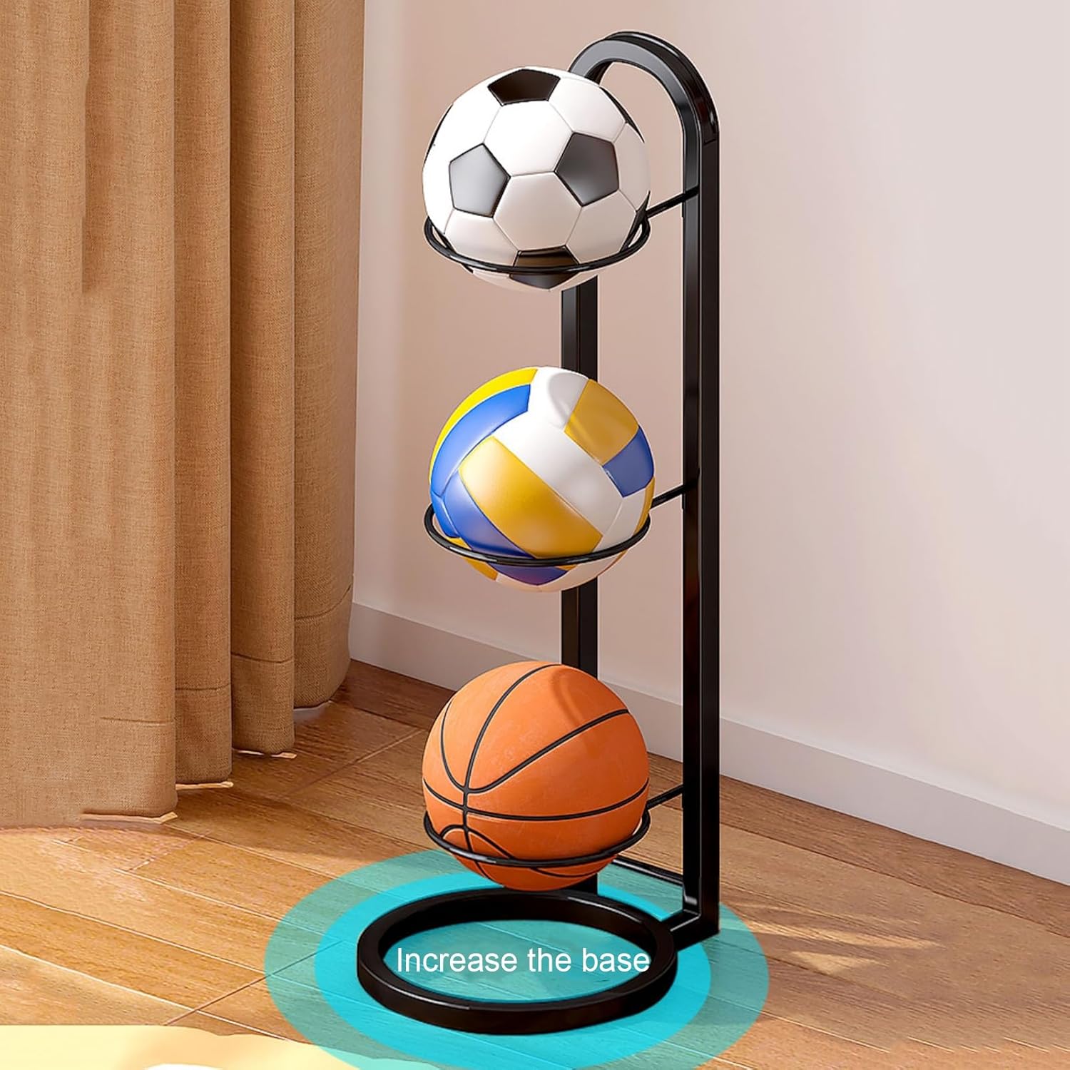 4-Layer Vertical Ball Shelf Freestanding Basketball Storage Rack Space-Saving Display Metal Balls Holder for Volleyball Football Soccer White 4-Layers