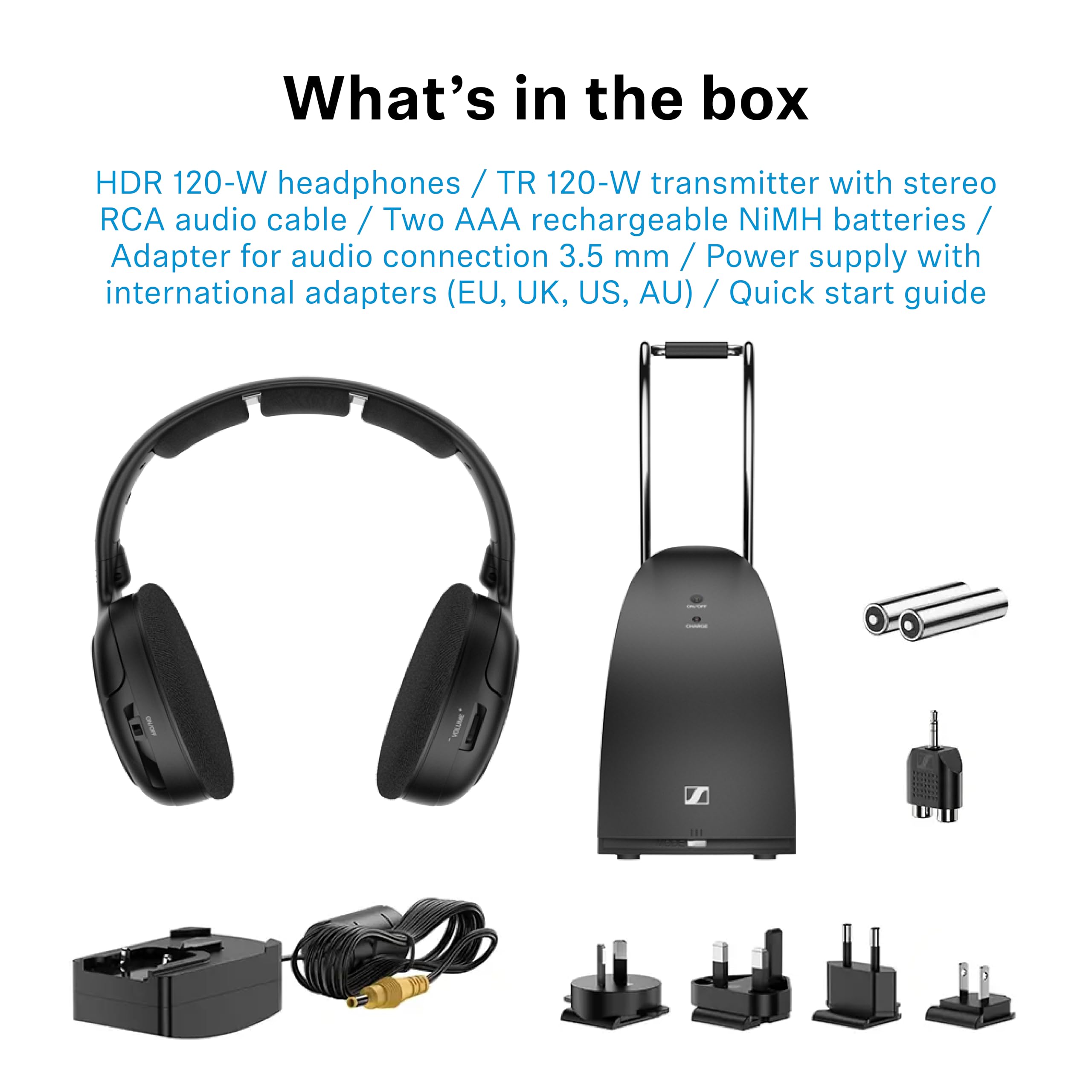 Sennheiser RS 120-W On-Ear Wireless Headphones for Crystal-clear TV Listening with 3 Sound Modes, Lightweight Design, Easy Volume Control, 60 m Range and Convenient Transmitter/Charger Combo - Black