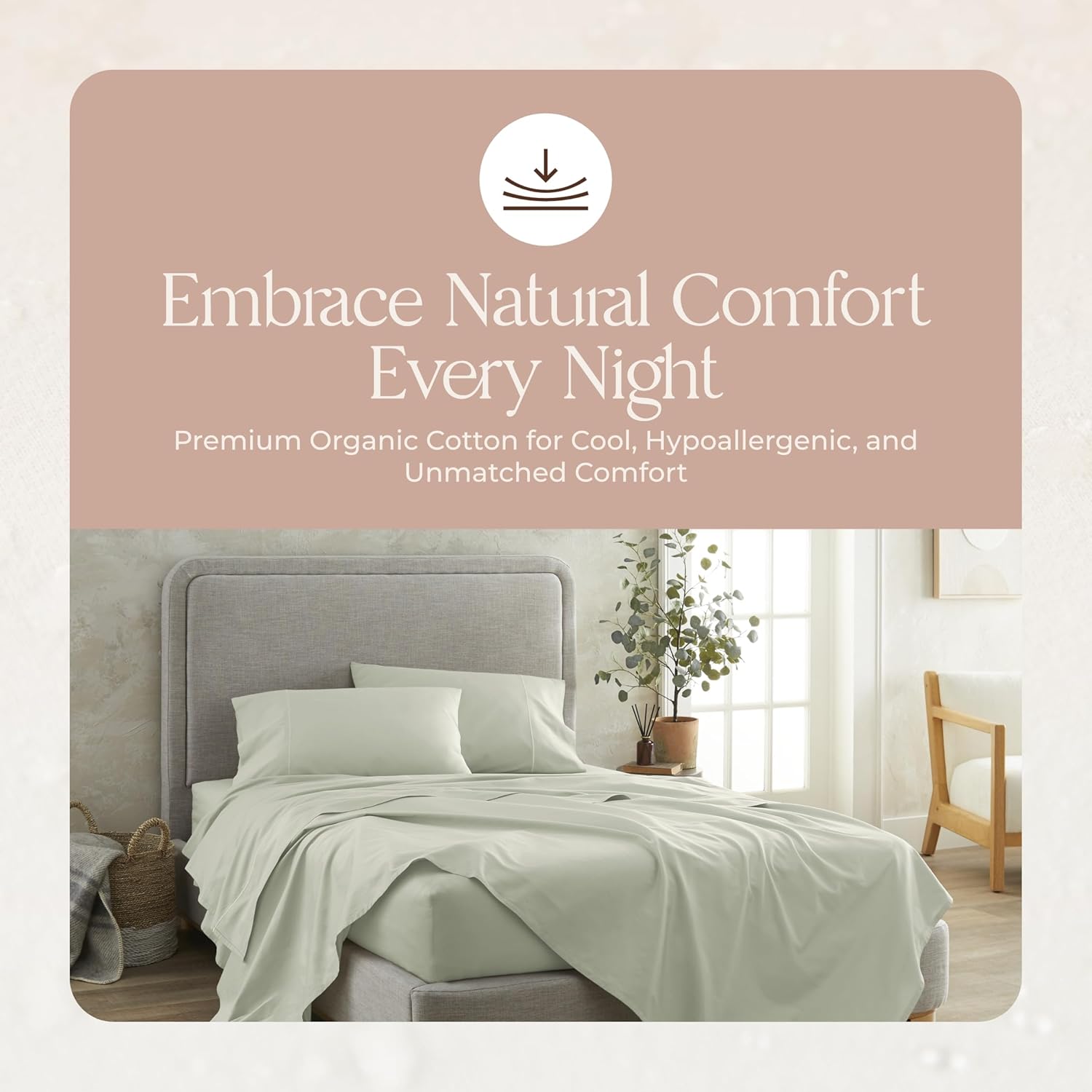 100% Organic Cotton Sheets Queen Size - GOTS Certified Organic Bed Sheets with Deep Pocket 300 Thread Count & Cozy Sateen Weave Gets Softer with Each Wash - Luxury 4 Piece Set (Pewter, Queen)