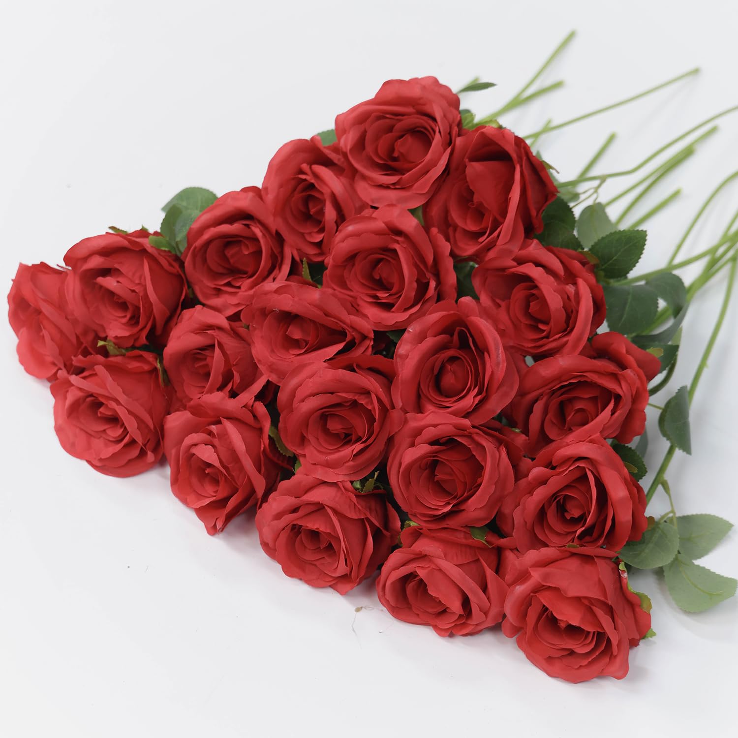 Fleurs artificielles grand vase sans entretien lot de 20 tiges en soie rouge