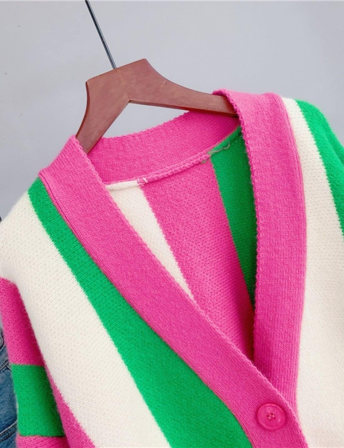Unilexi Womens Loose Long Sleeve Rainbow Striped Cardigans Sweater Boho Color Block Chunky Knitted Tops - Image 5