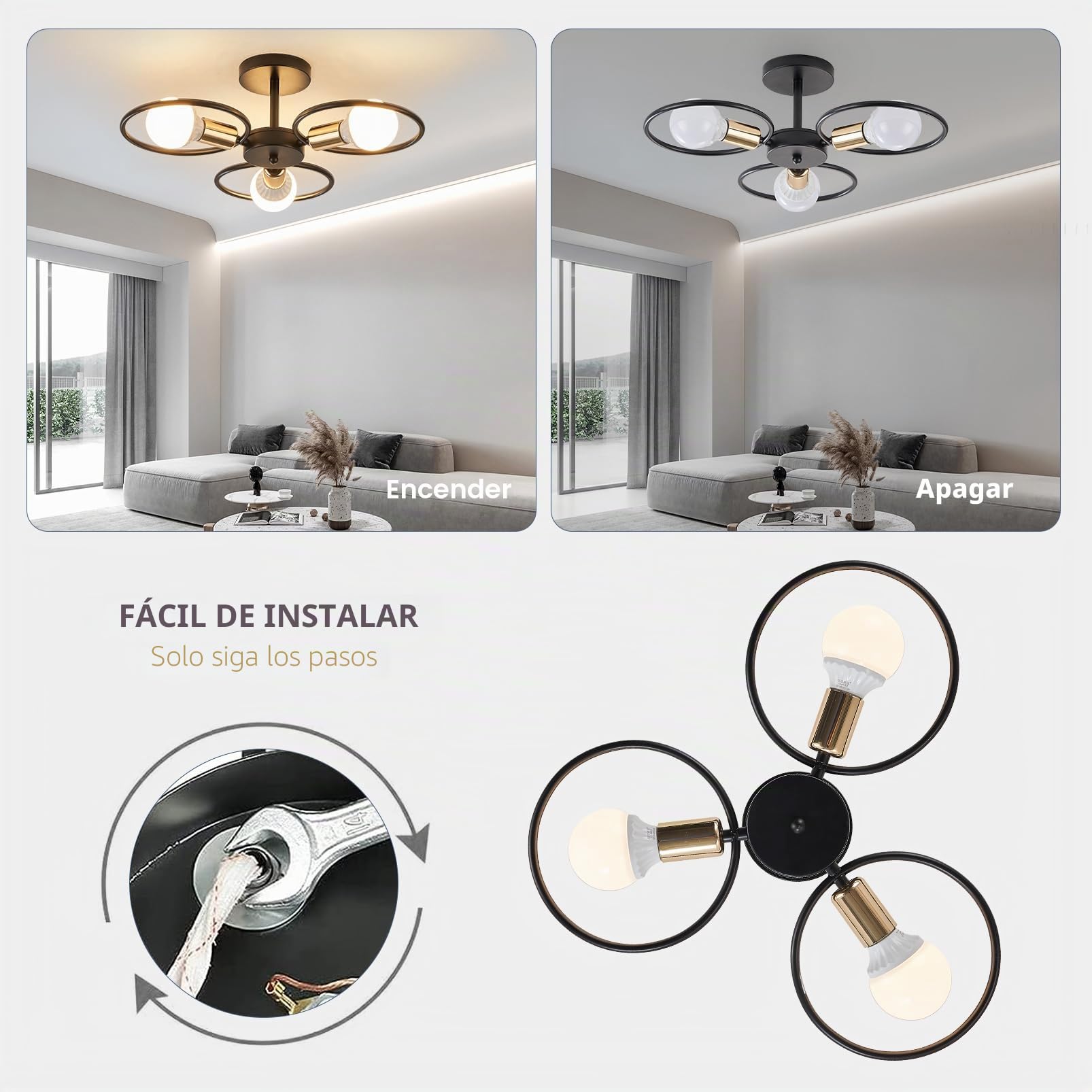 YOODI Lampara Techo Vintage, Lámparas de Araña Industriales Techo de Araña Modernas, Lámparas de Techo Salon con Base E27, Lampara Techo Dormitorio Cocina de Metal (Sin Bombilla)