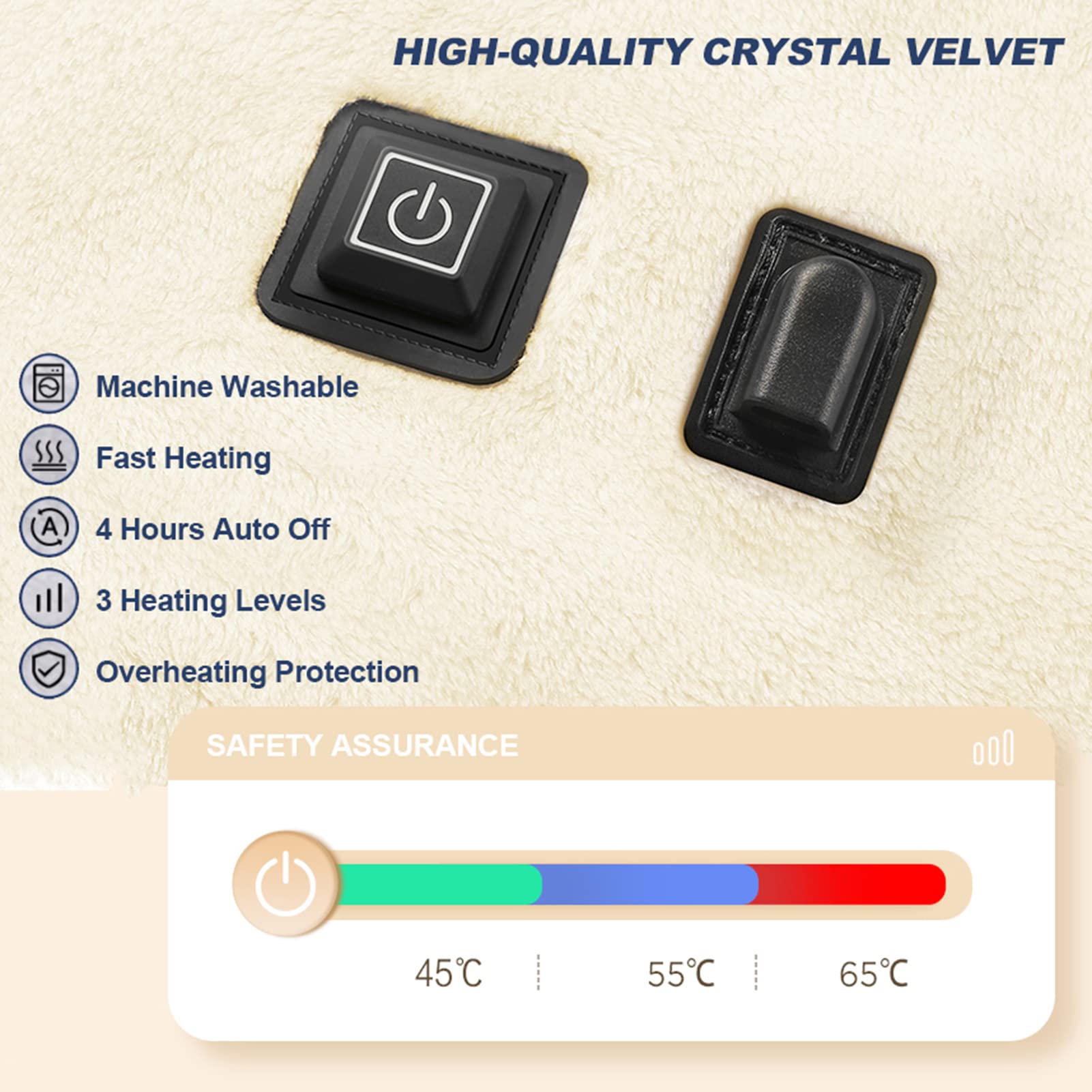 Manta calefactora eléctrica, portátil, suave, otoño invierno, manta calefactora profesional de grafeno con 3 niveles de calefacción y 4 horas de apagado automático, alimentación por USB, beige (rosa)