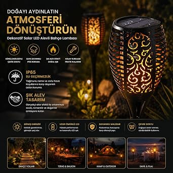 Kenly Solar Alev LED Bahçe Aydınlatma Lambası 4 Adet, Güneş Enerjili Dış Mekan Peyzaj Işığı, IP65 Su Geçirmez, Gerçekçi Meşale Efekti, Bahçe Yolu Teras Balkon Dekorasyonu [Enerji Sınıfı A]