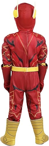 Miniatura 5 de Disfraz flash de lujo para niños pequeños, traje de superhéroe rojo para cosplay de cómics, fiestas de disfraces de héroes y Halloween