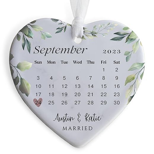 Wedding Date Personalized Ornament, Custom Day Calendar Ornament, Ornament for Newlywed