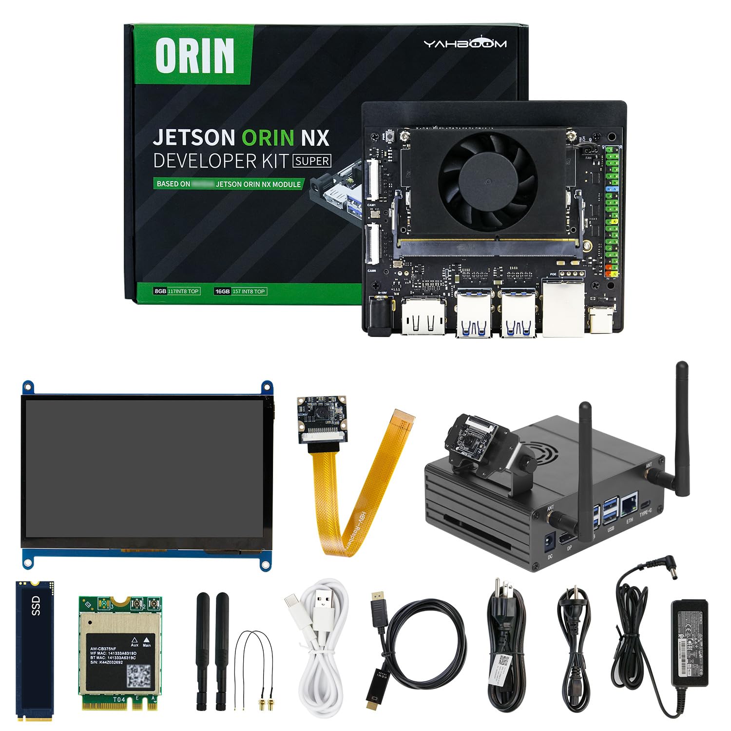 Yahboom Jetson Orin NX 16GB RAM 157TOPS Development Kit for AI Edge Jetson Aluminum Case, AI Large Model Voice Module, SSD, CSI Camera