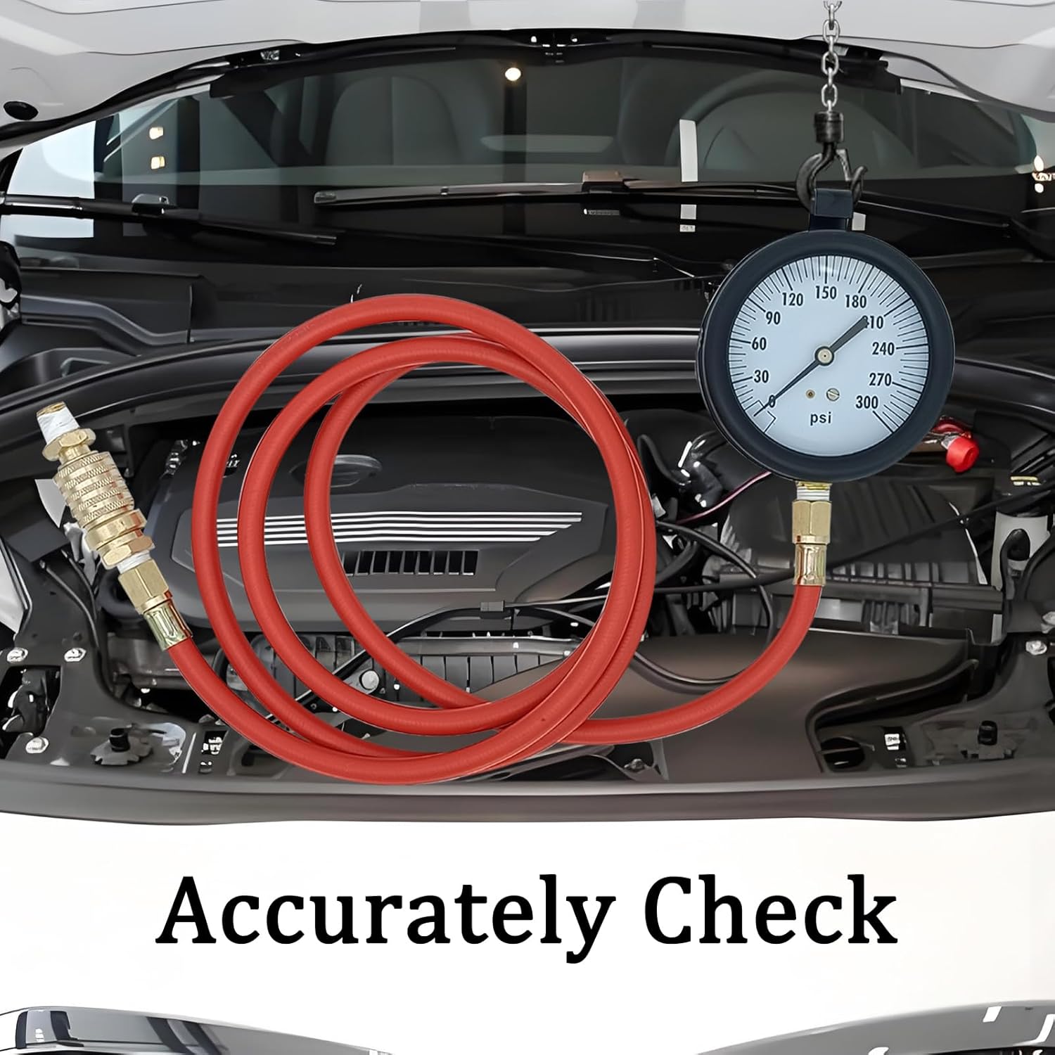 TU-32-20, Compuchek Fuel System Pressure Test Gauge,3-1/2", 300 PSI Gauge,Fit for Cummin-s Diesel Engines and Other Diesel Engines, for Road Testing(6FT)